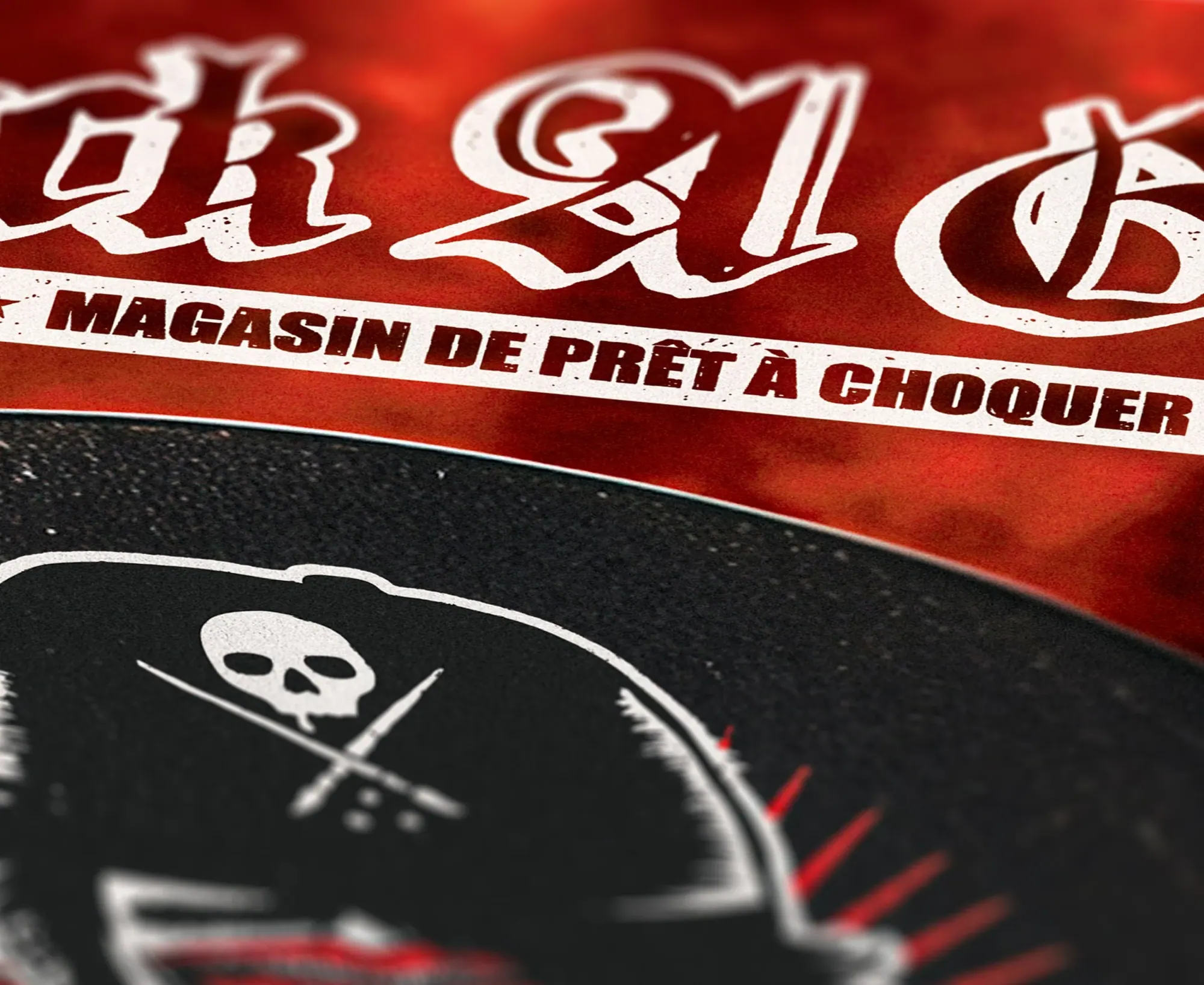 Gros plan d'une affiche Rock a Gogo, avec la phrase "magasin prêt à choquer"