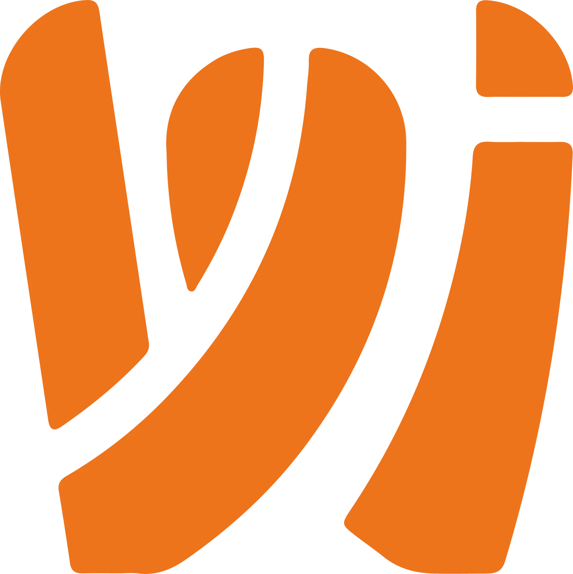 Logo de la marque Veggie, forme stylisée d'une main tenant une feuille, en orange.